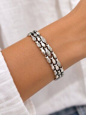 925 Sterling Silver Cuff Bracelet School of Fish Bracelet Modern Silver Cuff